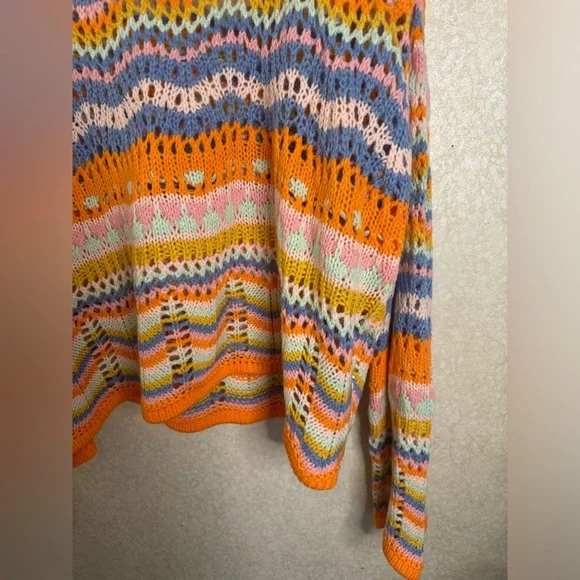 Melody Rainbow Striped Multi Color Women Sweater XL Loose Knit Colorful - Picture 3 of 9